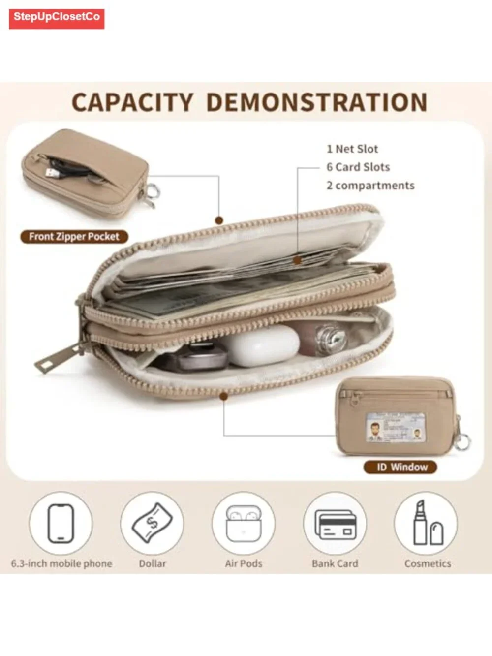 Wristlet Wallet for Women Nylon Quilted RFID 4 Zippers Crossbody Purse